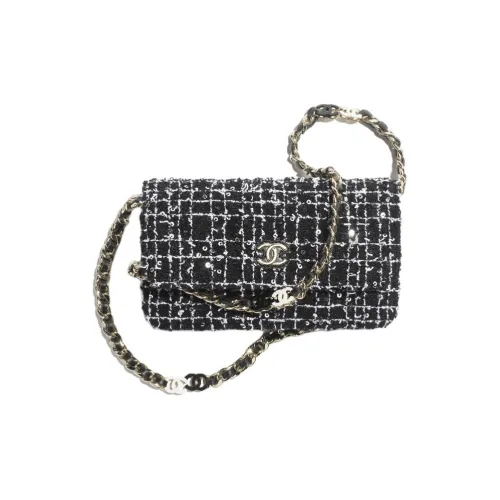 CHANEL Хлопок Бархат Блестки Золото Металл Сумка через плечо Сумка на плечо Женская Черный Белый