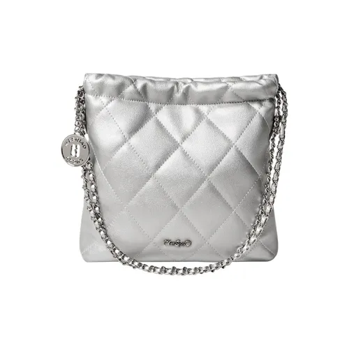 Narandu Сумка из коровьей кожи с цепочкой ведрообразная сумка сумка через плечо маленькая женская космический серебристый полночный черный экрю