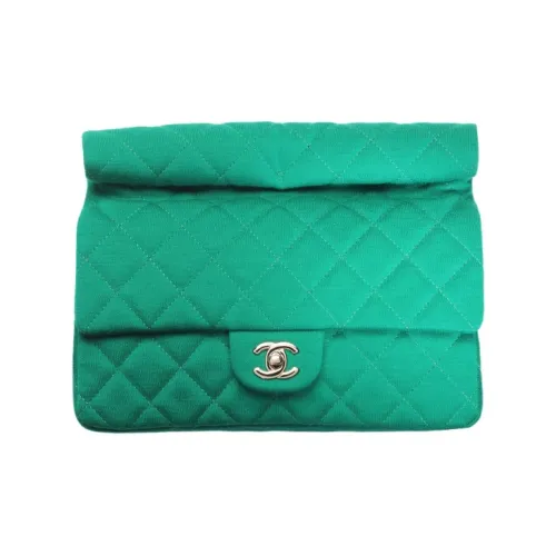 CHANEL Шерсть Трикотажная ткань с Золотым металлом Темно-зеленый Evening Клатч Сумка Женские Зеленый