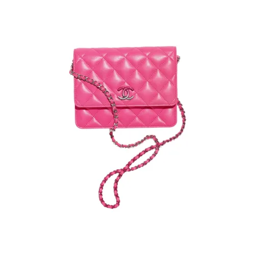 CHANEL Lambskin Crossbody Clutch Women's Peach Red