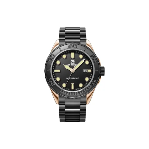 GT DESIGN Черный Warrior Кварцевый Механизм Нержавеющая Сталь Ремешок Часы Мужские Часы Черный Циферблат