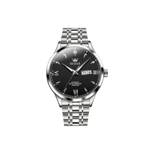 OLEVS Автоматический Механический Механизм Нержавеющая Сталь Ремешок Часы Мужские Черный Циферблат
