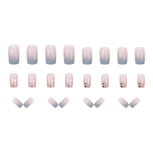 XUNQIANSE Освежающий Сияющий Девчачий Стиль Наклейка для Ногтей Фальшивая Брошь Квадрат Градиент Синий Размытый Блестящий 24 Упаковка