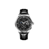 Черная кожа, серебряный корпус, черный циферблат