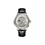 Черная кожа, серебристый корпус, серый циферблат