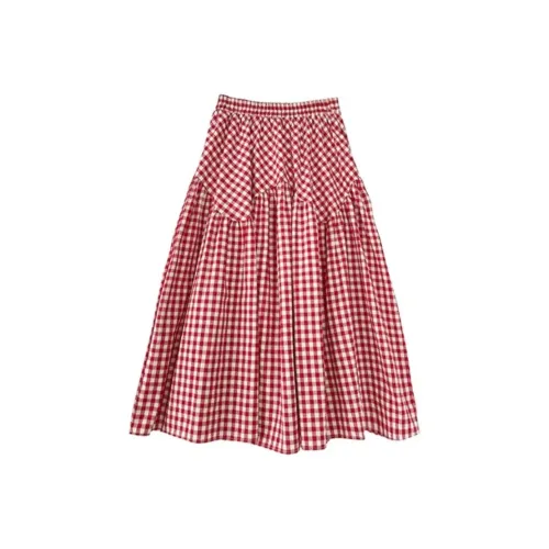 MTHE Красная клетка Женские Повседневные длинные юбки