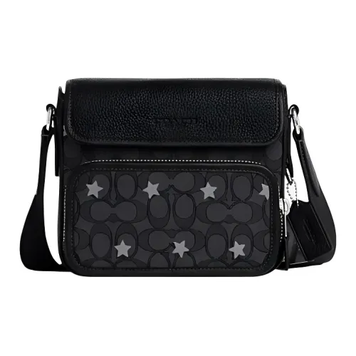 COACH Sullivan Коровья кожа с тканевой курьерской сумкой сумкой через плечо маленькая женская угольно-серый и черный