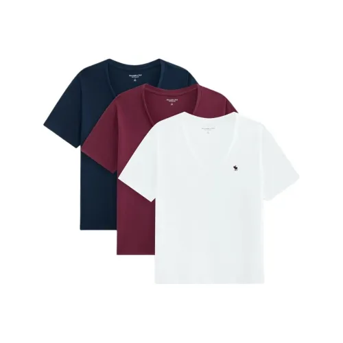 Abercrombie＆Fitch 3 шт Темно-синий + Красный + Белый Женские футболки