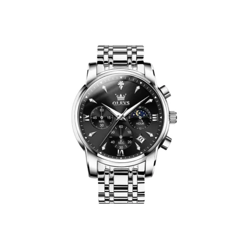 OLEVS Кварцевый механизм ремешок из нержавеющей стали мужские часы черный циферблат