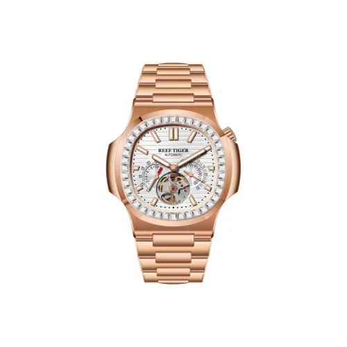 REEF TIGER Автоматический Механический Механизм Стальной Ремешок Часы Мужские Белый Циферблат