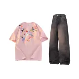 Комплект одежды (Розовый топ + Черные и серые штаны)