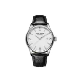 Белый циферблат, черный ремешок.