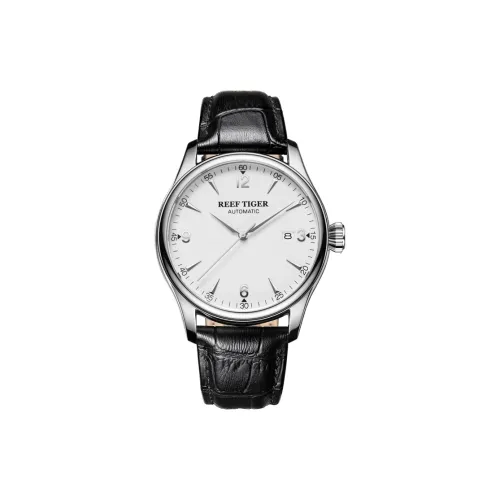 REEF TIGER Legacy Collection Автоматический Механический Механизм Кожаный Ремешок Часы Мужские Белый Циферблат