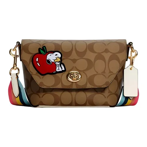 COACH Peanuts Снупи Коллаборация Karlee Искусственная кожа Сумка через плечо Сумка на плечо Женская Хаки