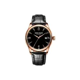 Розовый корпус, черный циферблат, черный ремешок