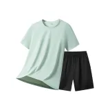 Комплект (Горох Зеленый Футболка + Черные Шорты)