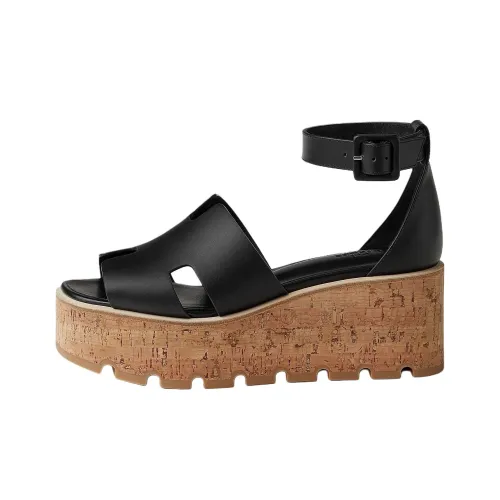 HERMES LUCE One Ремешок Сандалии 6,5 см Женские Черные