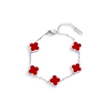 Браслет с четырехлистным клевером (красный)