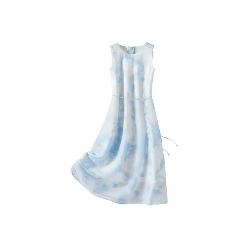 IHIMI Смешанное синее женское платье без рукавов