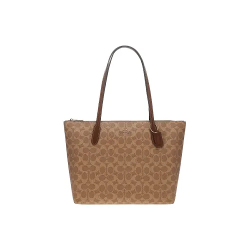 COACH Zip Top Tote Сумка из искусственной кожи Сумка для покупок Сумка Сумка через плечо Средняя Женская Коричневая