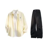 Жёлтый полосатый + чёрные штаны