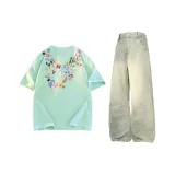 Комплект одежды (Мятно-зеленый топ + Желтые грязные штаны)