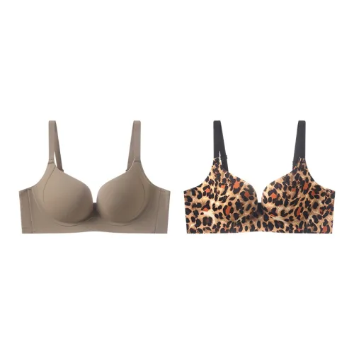 LANZA [2 шт] Кофе + Желтый Леопардовый принт Женские Бюстгальтеры