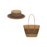 Полосатая соломенная шляпа для защиты от солнца + сумка через плечо - хаки, черный, узор