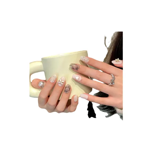 Rui Jin Handcrafted False Nail Бант Элегантность Универсальный Осветляющий Сердце Наклейка на Ногти Короткий Light Gradient Клетка 22 мм