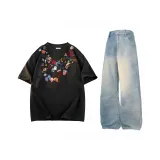 Комплект одежды (Черный топ + Винтажные синие штаны)