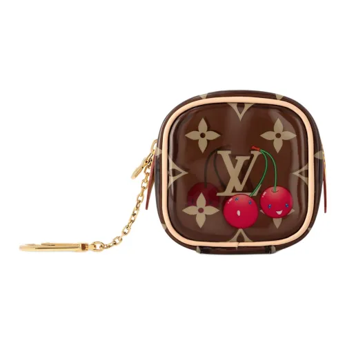 LOUIS VUITTON Takashi Murakami Коллаборация Монограмма Вишня Искусственный кристалл Монета Кошелек Женские Коричневый