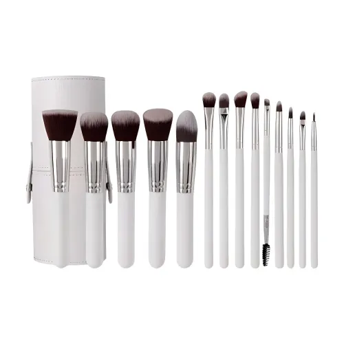 ZHISHUYA 14 шт Белый серебристый + Белый ПУ (полиуретан) TUBES Кисти для макияжа Контуринг Основа Фиксирующий Чистка Портативный