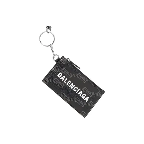 Balenciaga BB MONOGRAM Подпись Покрытый холст Кольцо для ключей Держатель для карт Женские Черный