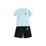 [Влагоотводящая одежда с коротким рукавом + быстросохнущие шорты] Светло-синий + черный
