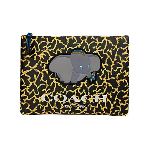 COACH Disney Disney Сумочка для украшений Покрытый холст с телячьей кожей Конверт Клатч Большой Мужской Желтый