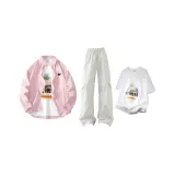 3 Пачка [Red White Полосатый + Gray Beige Брюки + White Футболка]