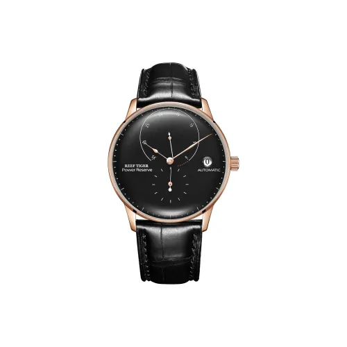 REEF TIGER Marine Collection 2 Автоматический Механический Механизм Часы Мужские Коровья Кожа Ремешок Черный Циферблат