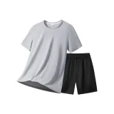 Комплект одежды (Светло-серая футболка + Черные шорты)