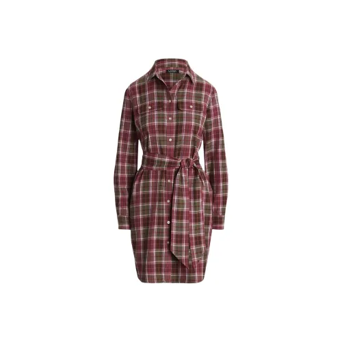 LAUREN RALPH LAUREN SS25 Длинное Платье с Длинными Рукавами Женское Бордовое