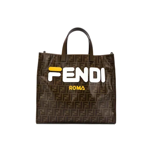 FENDI Телячья кожа Тоут Сумка Сумка для покупок Сумка Унисекс Коричневый Белый Желтый