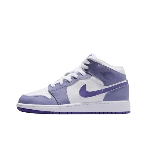 Jordan 1 Устойчивый к истиранию MID Топ Детские Баскетбольные кроссовки Фиолетовый Белый Подростки