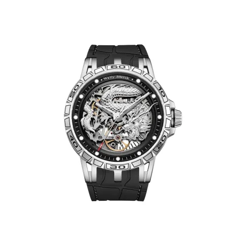 Welly Merck Dragon Series Автоматический Механический Механизм Резиновый Ремешок Часы Мужские Часы Серебристый Циферблат