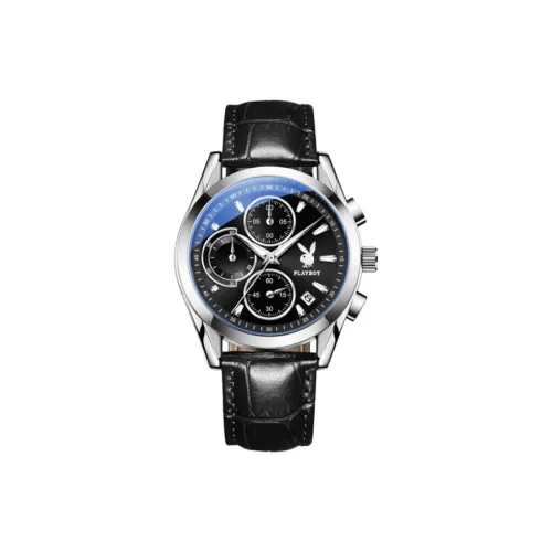Коллекция Playboy Style Кварцевый механизм Кожаный ремешок Часы Мужские Черный циферблат