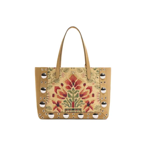 Valentino Жаккард Тоут Сумка Сумка для покупок Сумка на плечо Средняя Женская Бежевая и Многоцветная