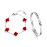 Красный браслет с четырехлистным клевером + браслет (1 пара)