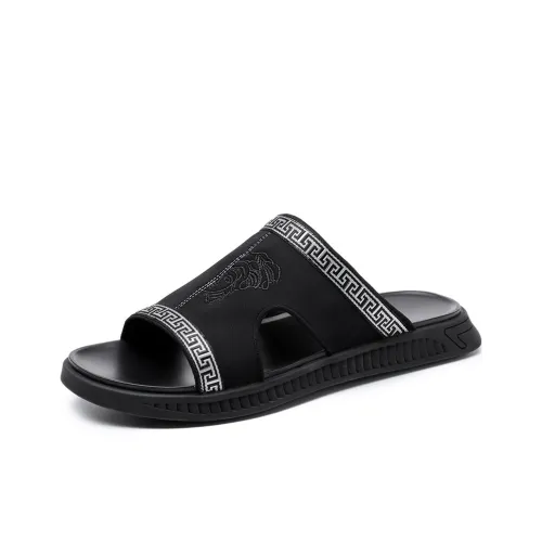 SENJIALUO Резина Шов Вышивка Противоскользящие Устойчивые к истиранию Слипоны Мужские Черные