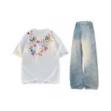 Комплект одежды (Белый топ + Винтажные синие штаны)