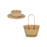 Полосатая соломенная шляпа + сумка через плечо - хаки-бежевый узор