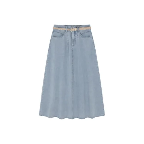 IHIMI Джинсовая светло-голубая Женская джинсовая длинная юбка