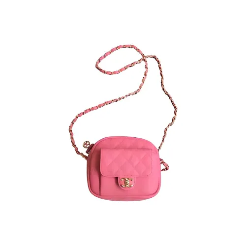 CHANEL С рельефом Тисненый Зернистая кожа личи Коровья кожа Camera Сумка Сумка через плечо Женские Персиково-розовый